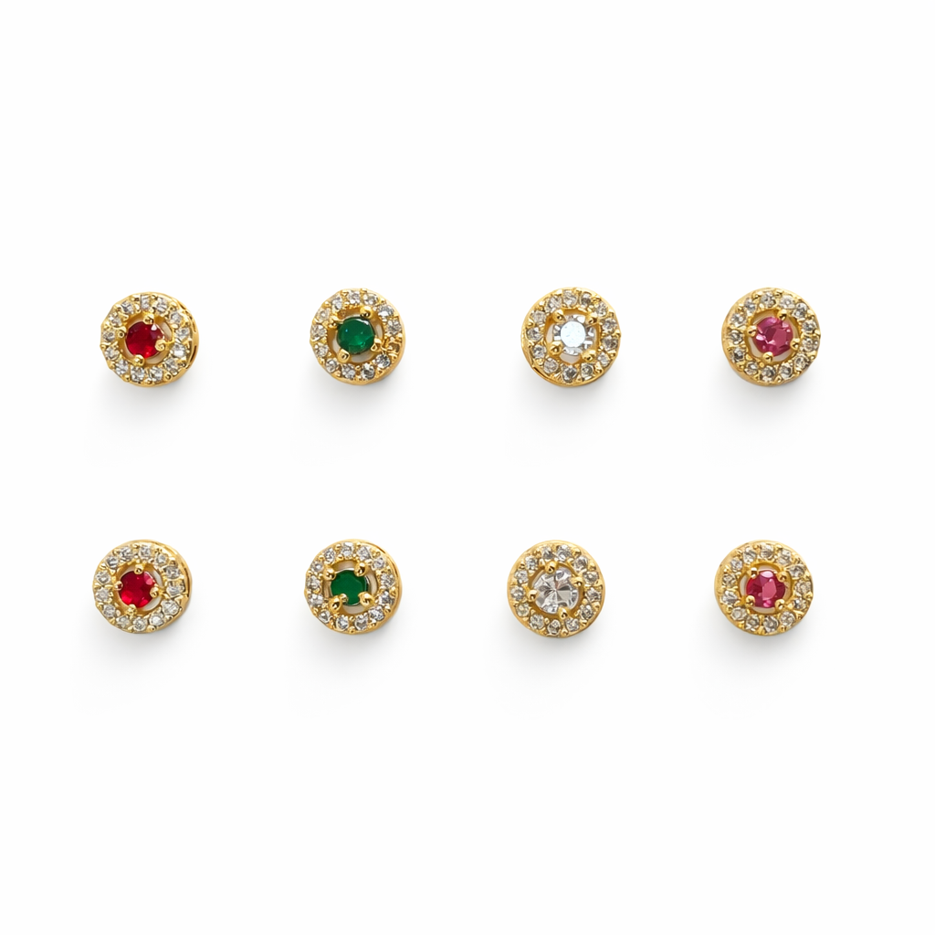 Round Stone kundan with CZ Diamond Border (6pcs set)
