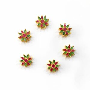 Red Green Floral Kundan (6 pcs)