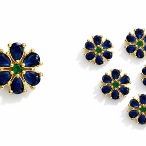 Gold Finish Blue Stone Floral Kundan with Green Center (6pcs)