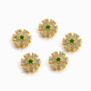 White Stone Floral Kundan with Green Center ( 6 pcs)