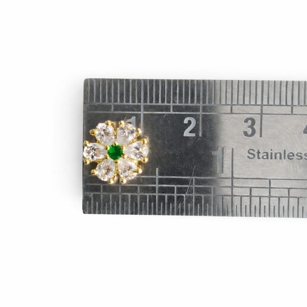 White Stone Floral Kundan with Green Center ( 6 pcs) - Image 3