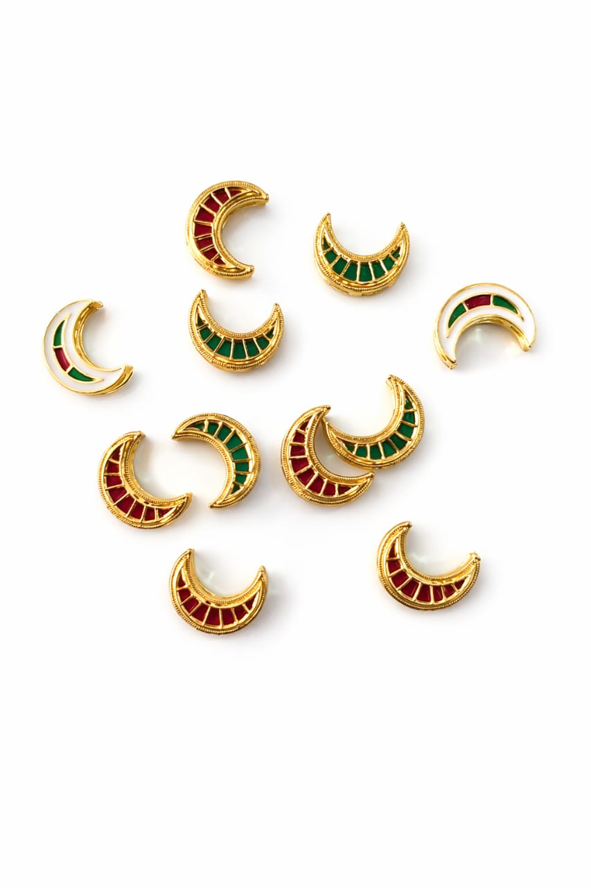 Meenakari Crescent Moon Charm – Red white & Green