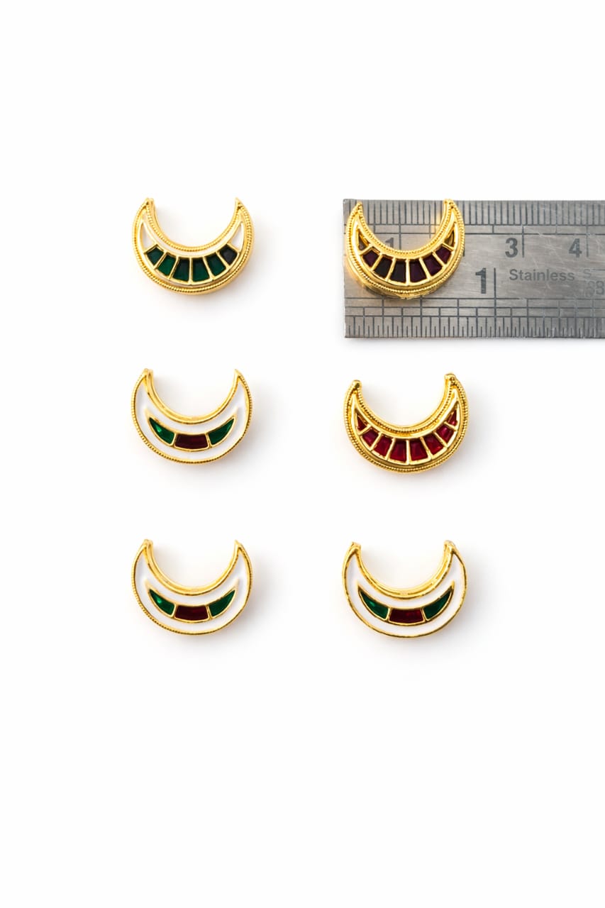 Meenakari Crescent Moon Charm – Red , white & Green (6pcs set) - Image 2