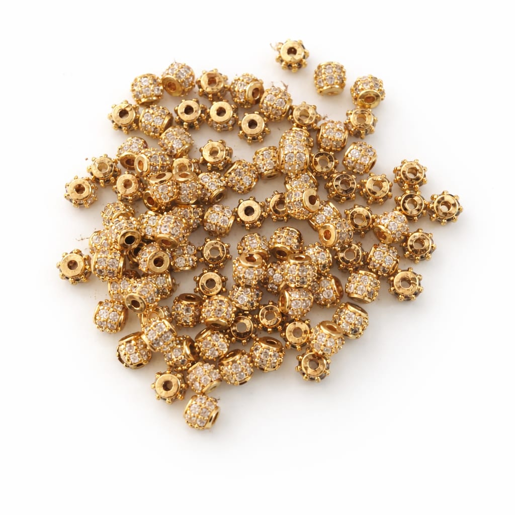 Micro Pave CZ AD KUNDAN Beads – Gold Finish Jewellery Making Material