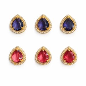 Traditional Gold Finish Teardrop Jewellery kundan with Ruby & Purple Stones (6pcs set)