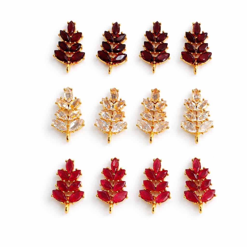 Gold Plated Leaf Design AD Kundan (12 PCS SET)