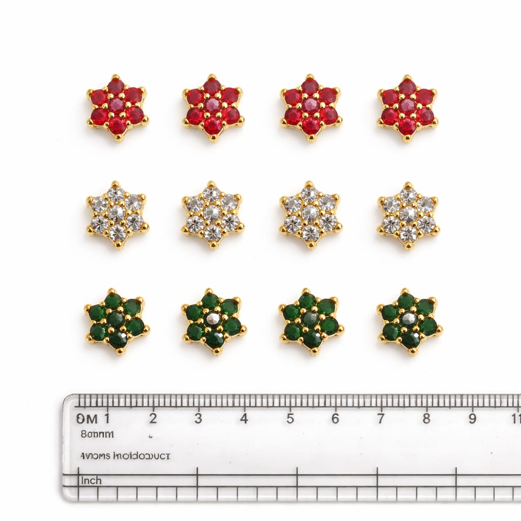 Gold Plated AD Kundan Floral Stone Fitting – Red, White & Green Stone (6 pcs set) - Image 2