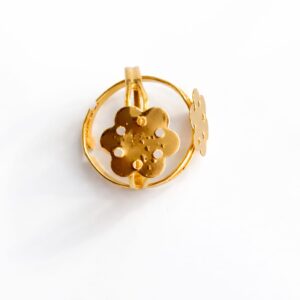 Gold plated adjustable ring base with flower flat pad"