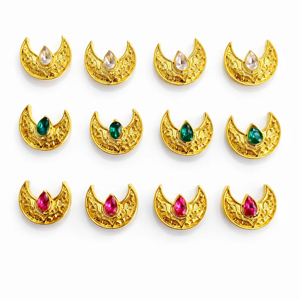 Gold plated crescent moon pendant with tear drop stone