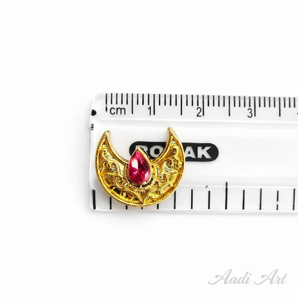 Gold Plated Crescent Moon Pendant with Tear Drop stone - 12 pcs set - Image 2