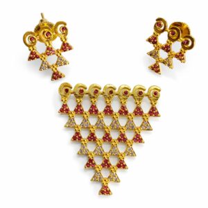 Gold plated Saraswati pendant set with ruby and white stones