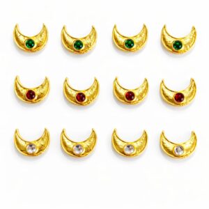 Gold plated crescent CHAAND with red green and white stone