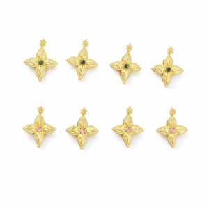 Gold floral kundan connector charm with green and pink stone for jewellery making