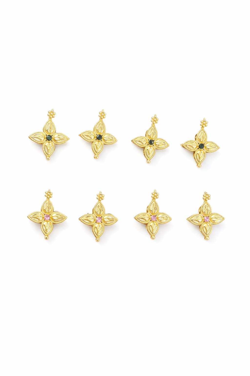 Gold floral kundan connector charm with green and pink stone for jewellery making